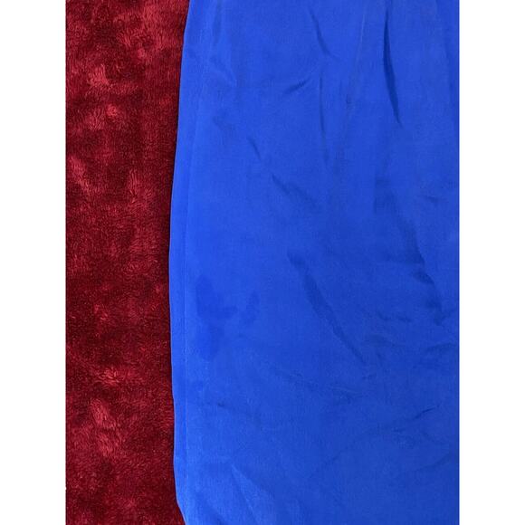 Patrick Petite Collection Size 14 Blue Midi Silk Front Slit Short Sleeve Dress - Picture 10 of 16